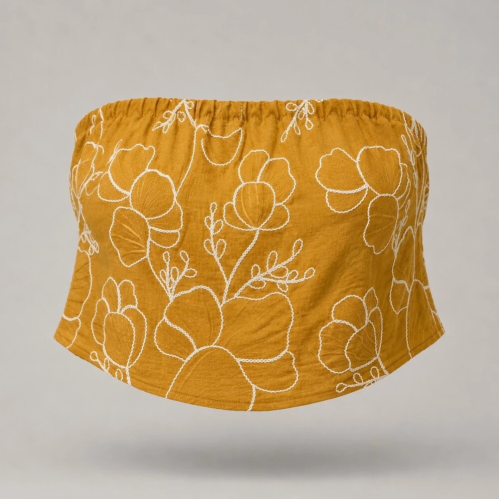 Express Mustard Floral Strapless Tube Top Size L Boho Summer Top NWT